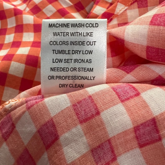 💖🧡 EUC GRAND & GREEN Pink & Orange Checkered Button-Down Blouse | Sz L - Picture 8 of 8
